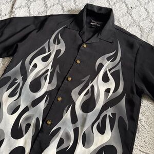 Chrome Eagle Y2K Flame Button Up Shirt Men’s M Rockability Flames Grunge